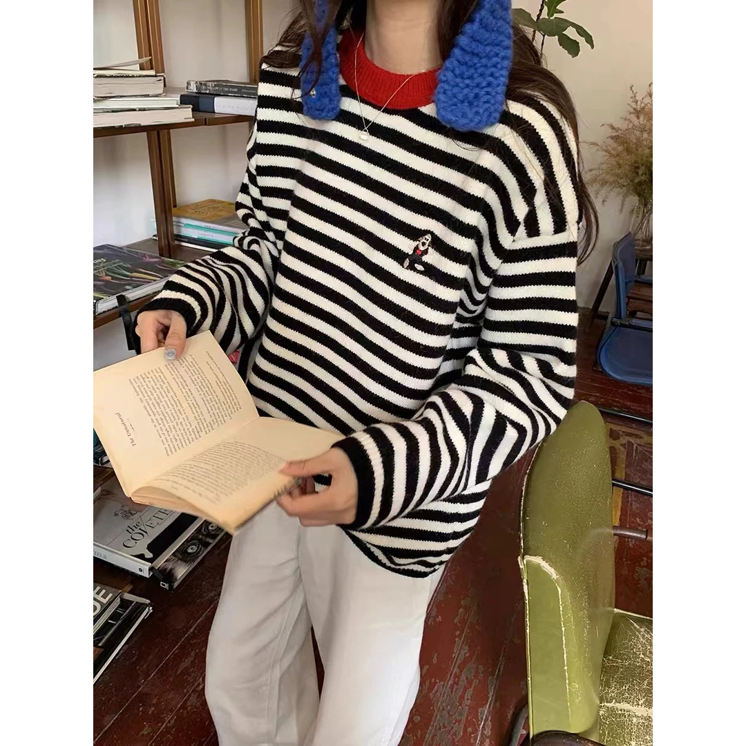 经典横条刺绣套头毛衣ZBS32148衣长58