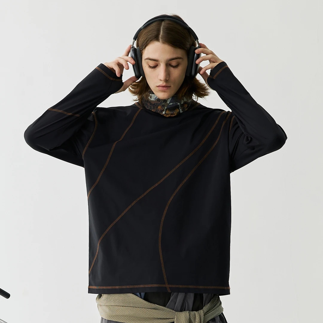 NORYBRAND 24FW不规则哈苏线运动圆领长袖 简约户外T恤cleanfit