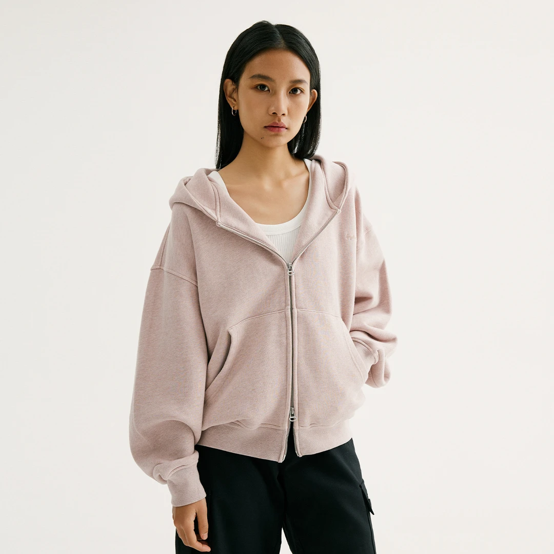 NORYBRAND 基础简约LOGO花纱面料拉链卫衣 休闲外套帽衫上衣