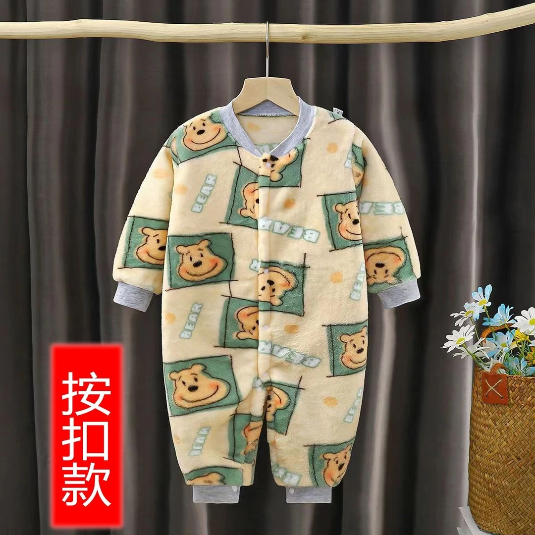 A婴幼儿连体珊瑚绒暗扣宝宝连身衣家居服长袖秋冬儿童爬服睡衣保