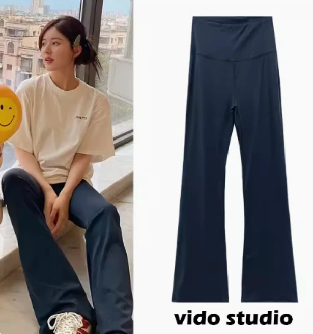 赵露思同款高腰lulu微喇叭瑜伽裤女外穿裸感鲨鱼裤显瘦休闲裤春夏