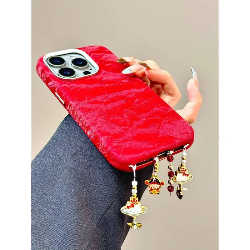 新年红创意新中式流苏串珠吊坠适用苹果16promax手机壳15iphone14