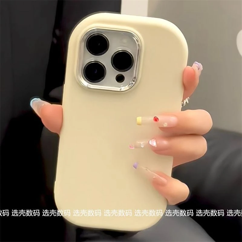 高级感防摔苹果iPhone14手机壳简约13ProMax纯色带标12电镀镜头11