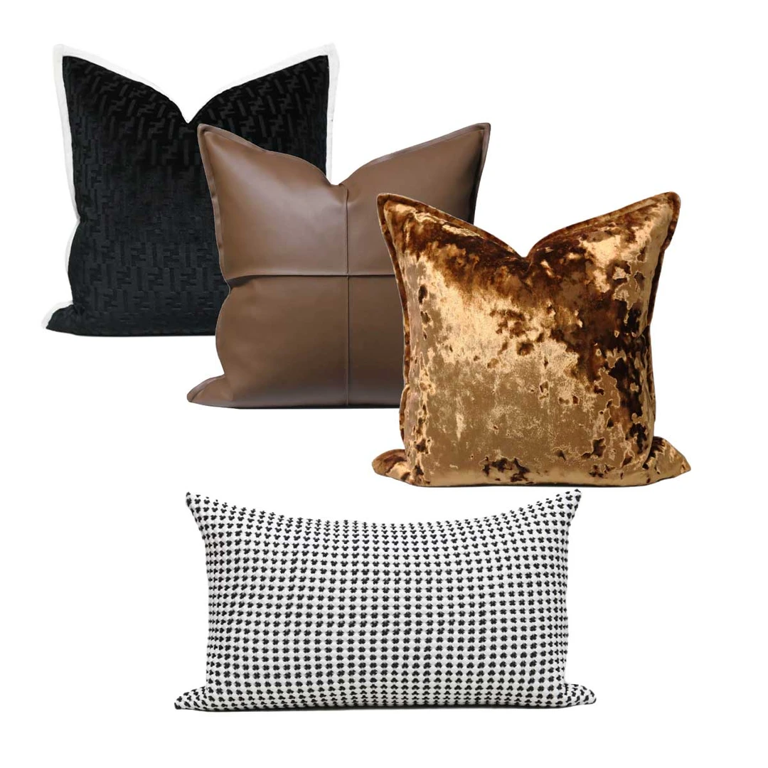 安思缦轻奢样板间抱枕靠垫组合橙色系美式时尚风格靠枕含芯