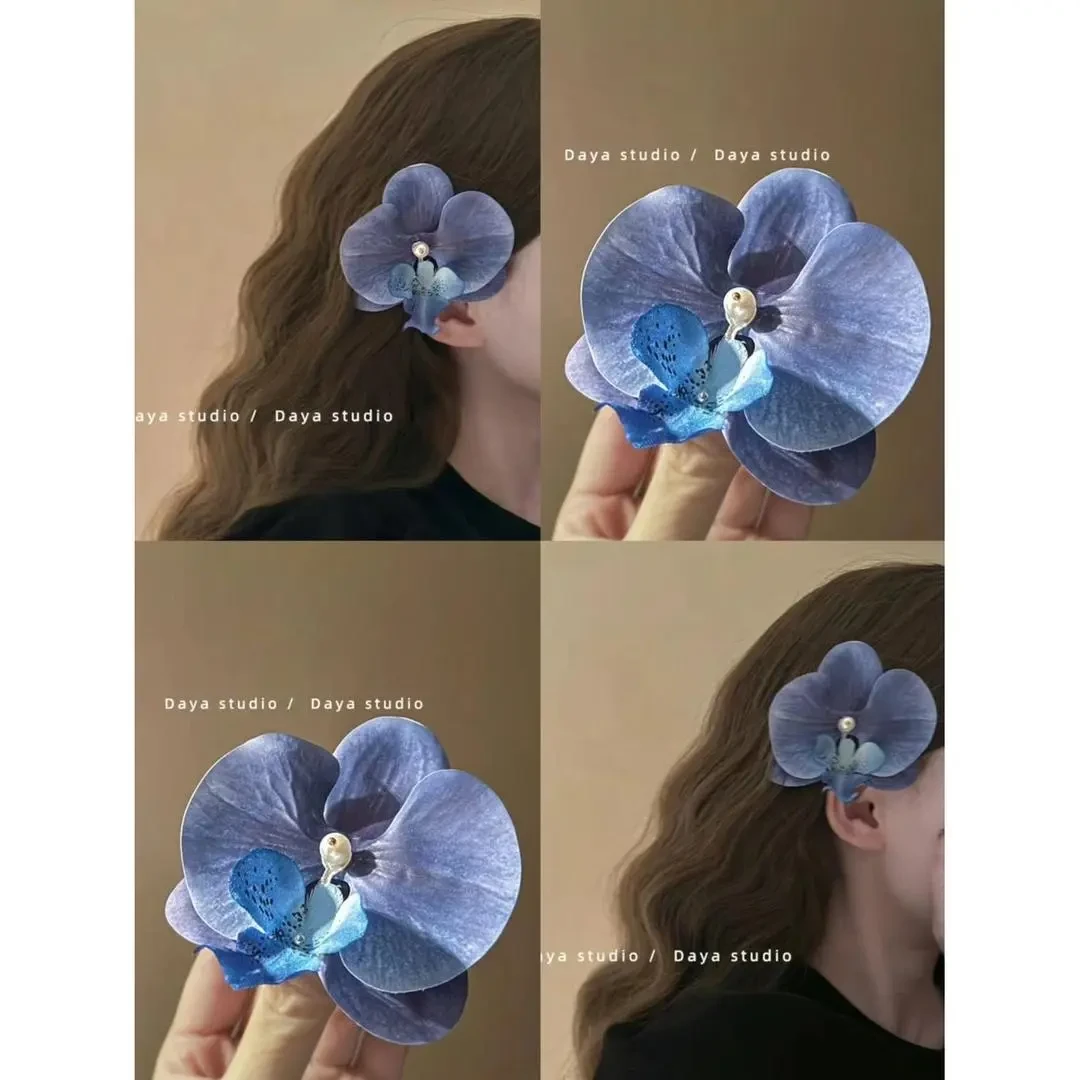 网红气质法式仙气发夹蝴蝶兰花朵发夹拍照头饰花朵发卡氛围感发饰