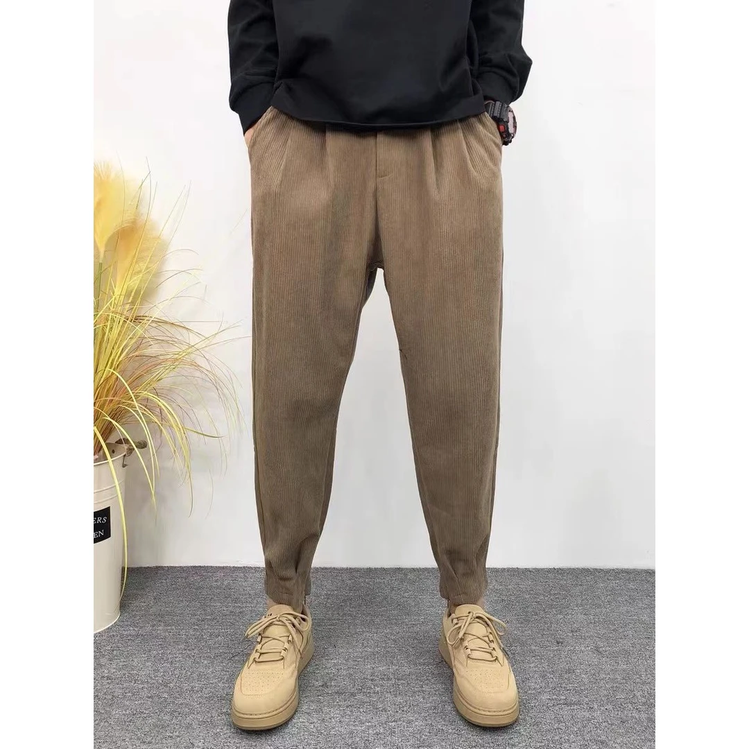 秋季灯芯绒休闲长裤痞帅潮流宽松哈伦裤男束脚休闲裤网红同款卫裤