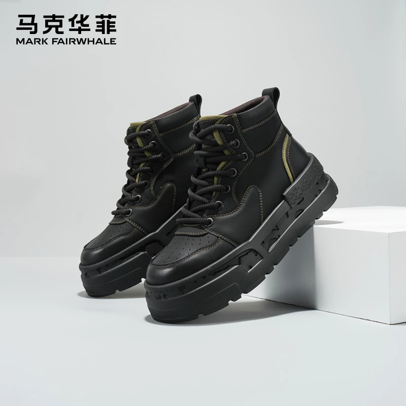 马克华菲高帮男鞋秋季鞋子男款男士厚底增高小白鞋休闲鞋板鞋潮牌