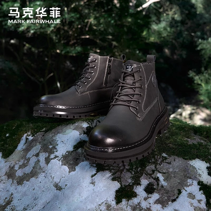 马克华菲马丁靴男高帮秋季2025年新款厚底英伦皮靴男士工装靴男靴