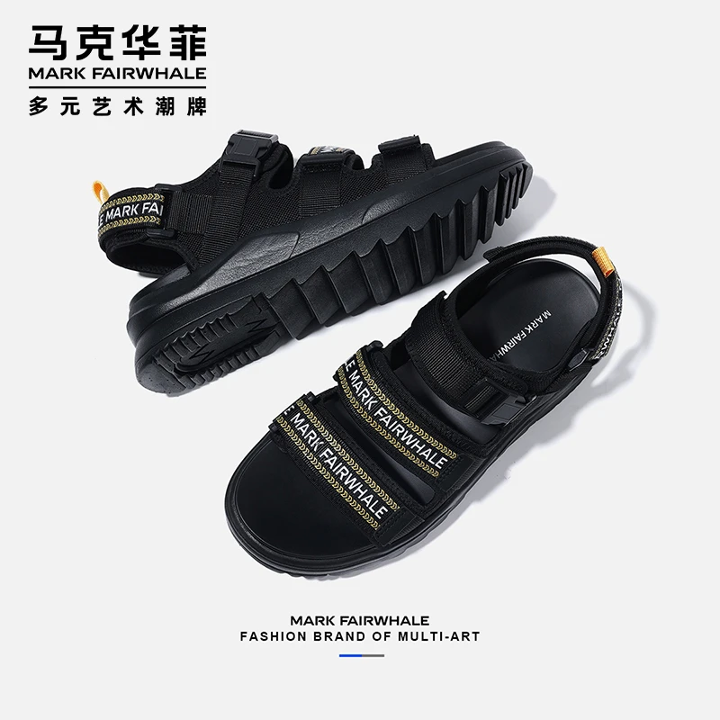 马克华菲凉鞋男款秋季运动沙滩鞋夏天男鞋厚底增高魔术贴凉拖鞋男