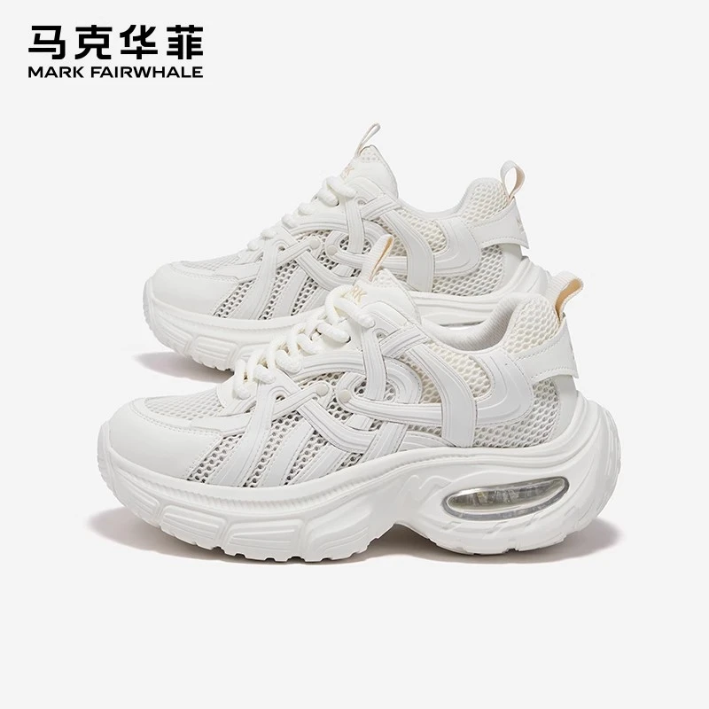 马克华菲网面鞋男2025夏季男士运动透气老爹鞋厚底增高百搭男鞋子