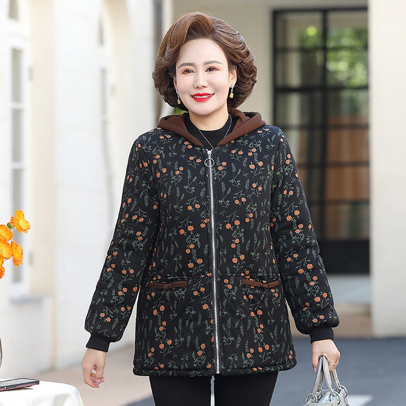 中老年女装奶奶装冬装棉衣外套加绒加厚连帽洋气棉袄老太太棉服