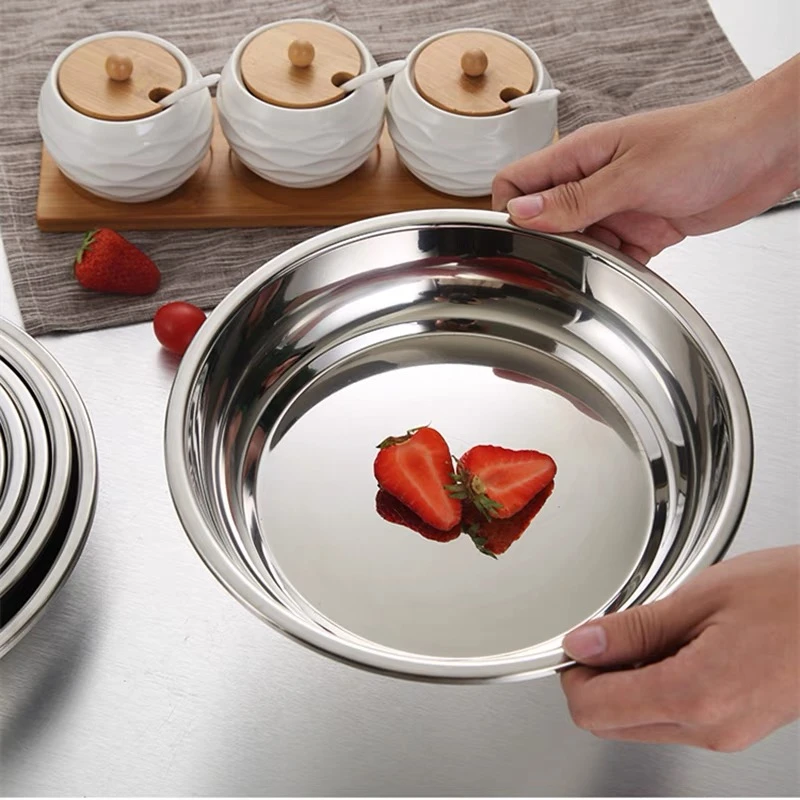 [商超品质 拍一发二]22cm加厚不锈钢圆盘配菜盘凉皮盘户外野餐盘