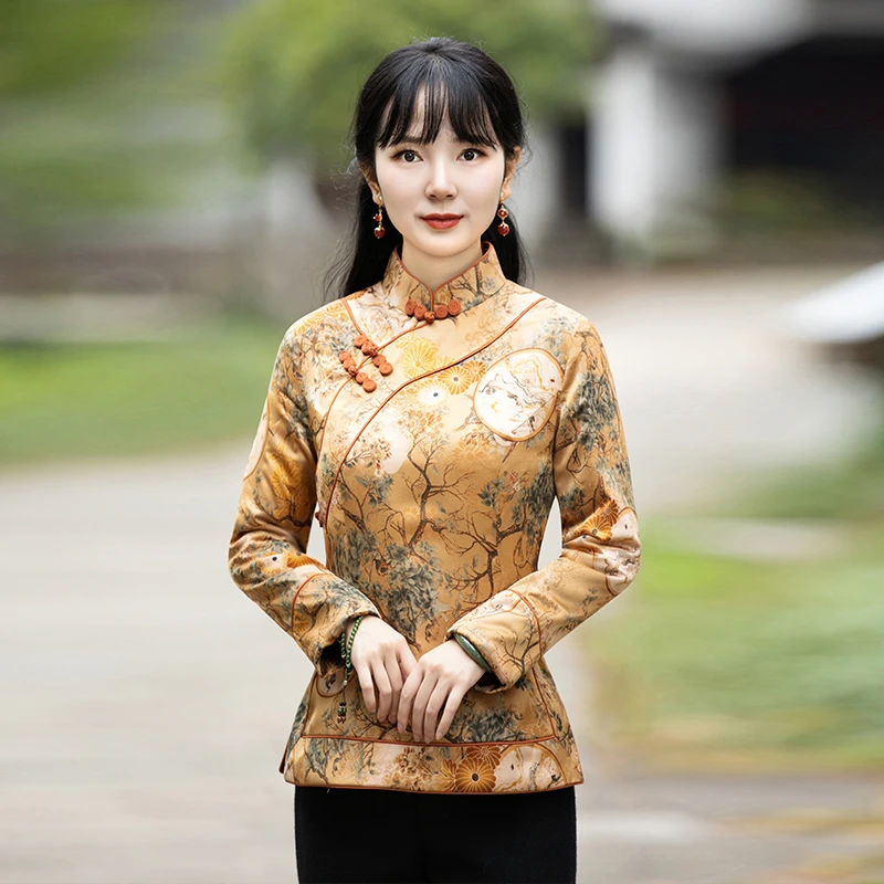 如意风改良唐装女中式复古旗袍上衣网红气质茶服秋冬外套22R854