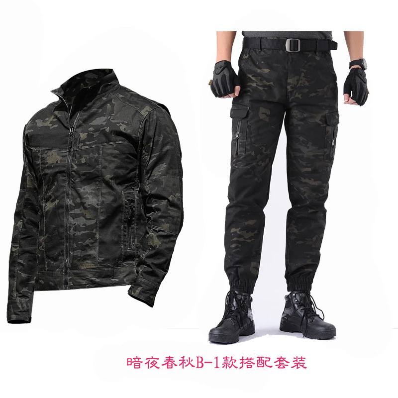 春秋款 户外迷彩夹克多口袋战术服套装 男女防泼水防刮耐磨夹克服