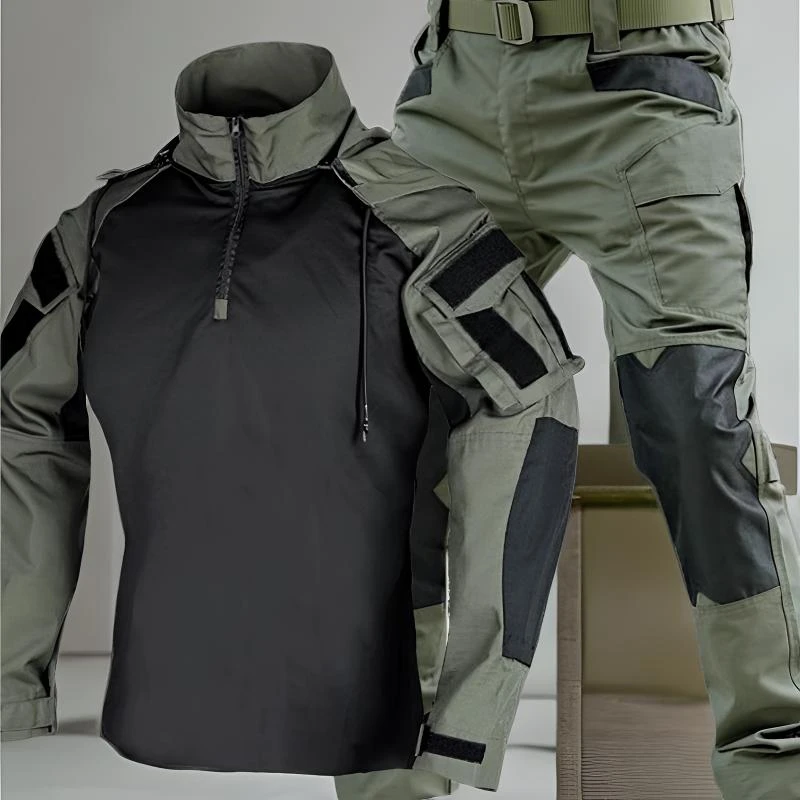 连帽户外迷彩训练耐磨蛙服，春秋透气训练服 运动野营战术训练套装