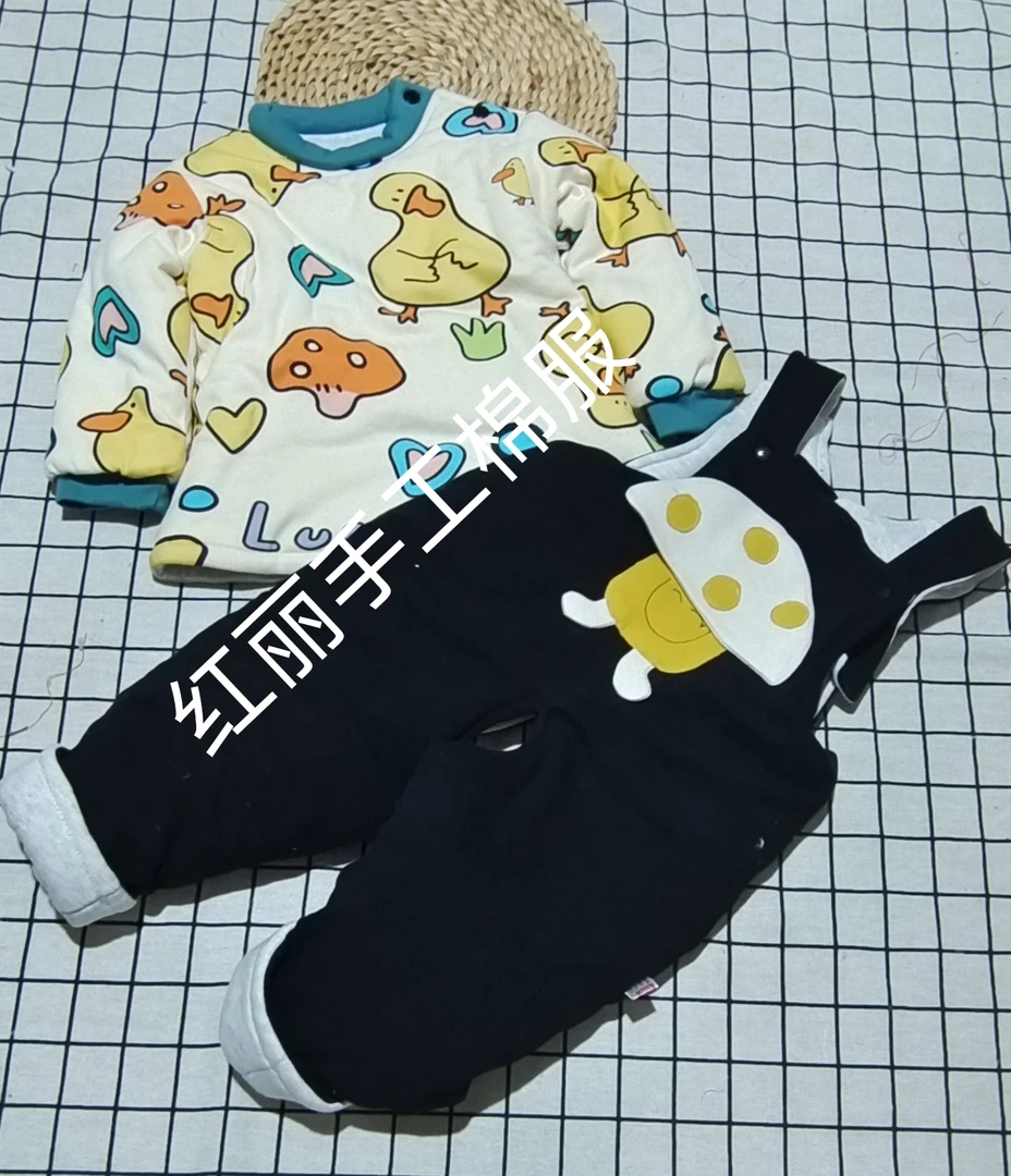 秋冬薄棉宝宝棉花衣,手工棉花衣背带裤套装