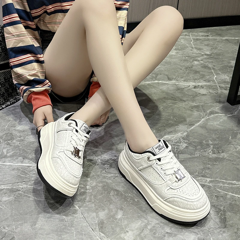 时尚休闲鞋裂纹板鞋单鞋厚底百搭休闲鞋小白鞋运动鞋