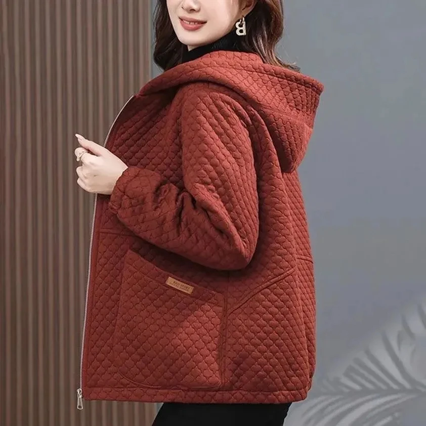 夹棉洋气女时尚休闲连帽2024年冬季新款秋冬妈妈装气质百搭棉服女