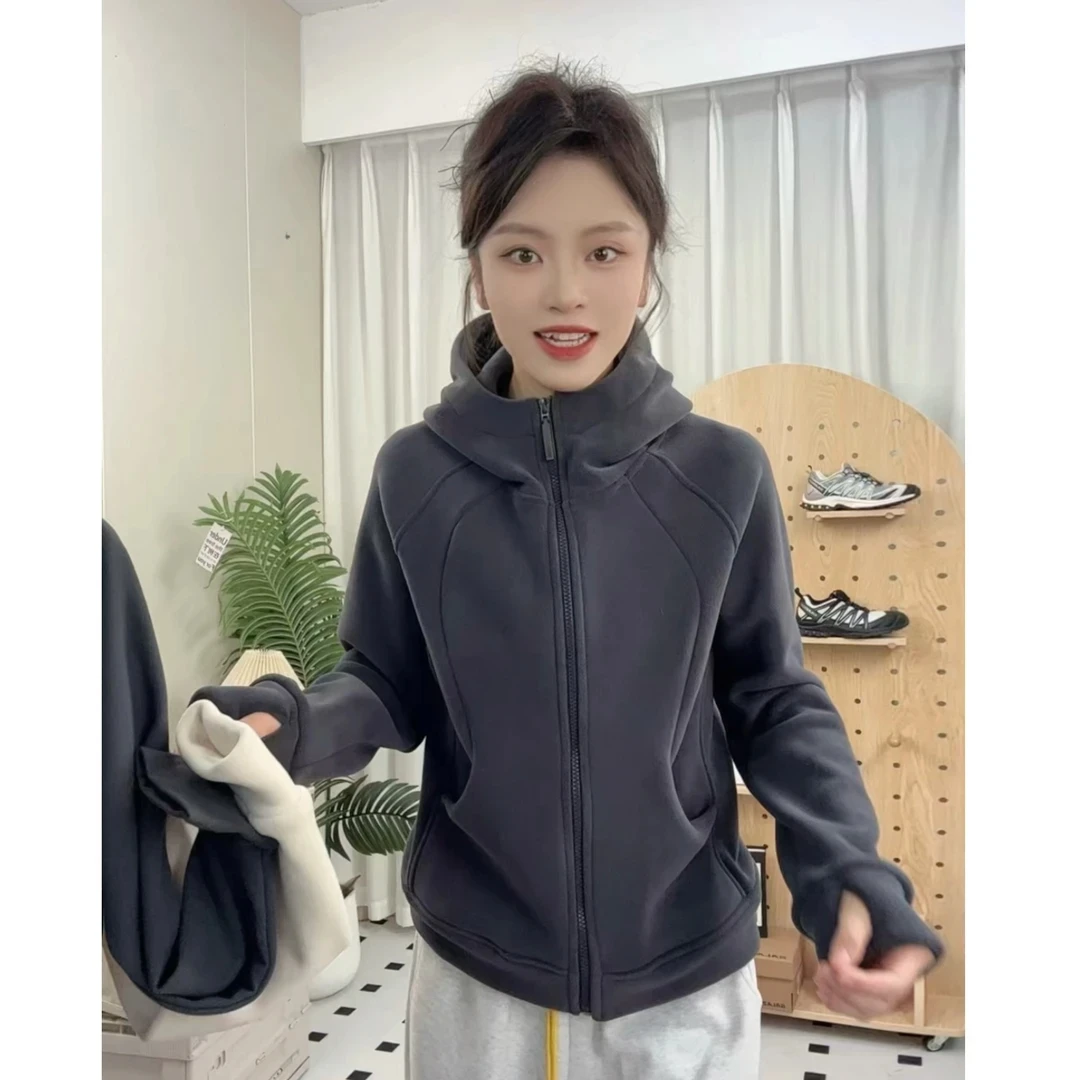2024秋冬新款重磅修身高级感连帽卫衣奥粒绒小个子女拉链开衫外套