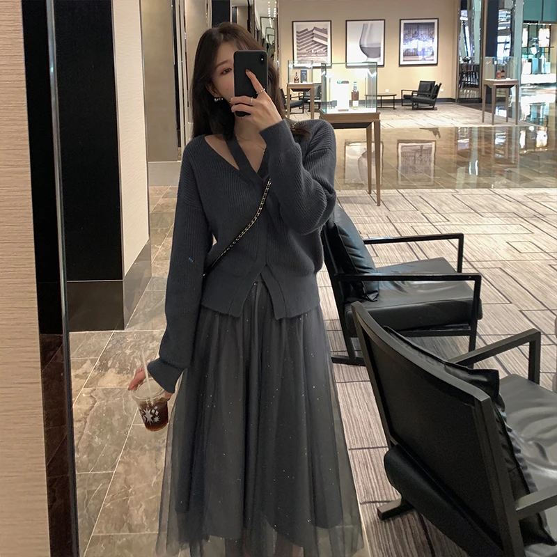 白云甜CloudSweet 星空裙A字宽松中长款亮片网纱仙女显瘦半身裙