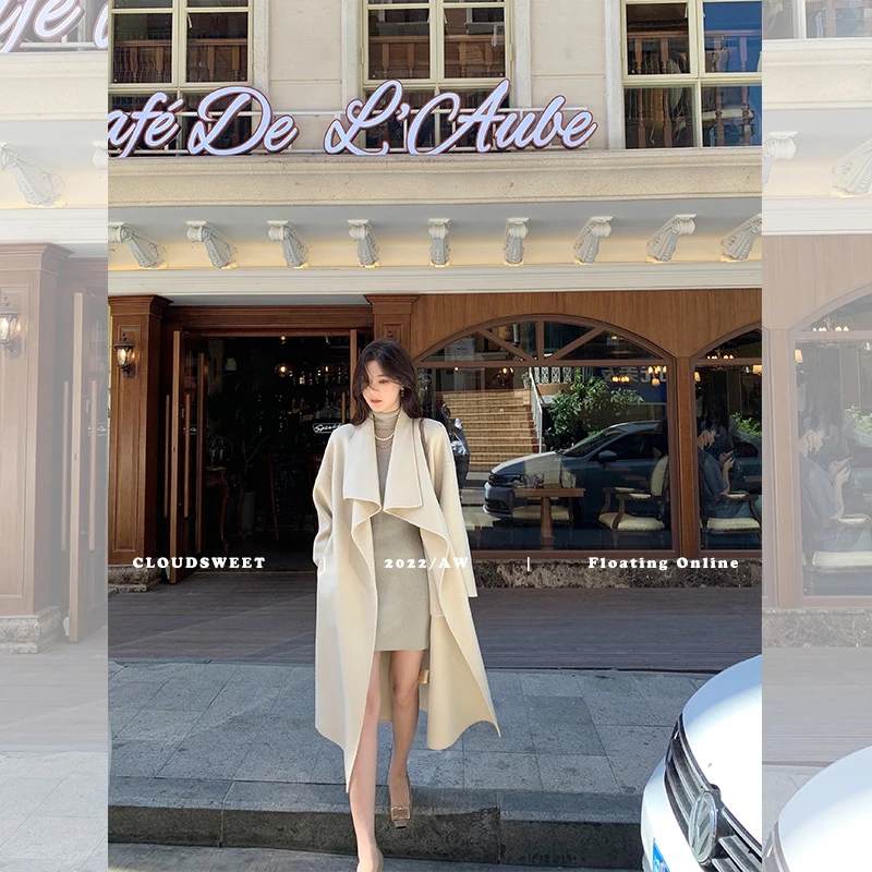 【冰爷粉丝专属】 大翻领羊毛大衣气质双面呢中长款外套