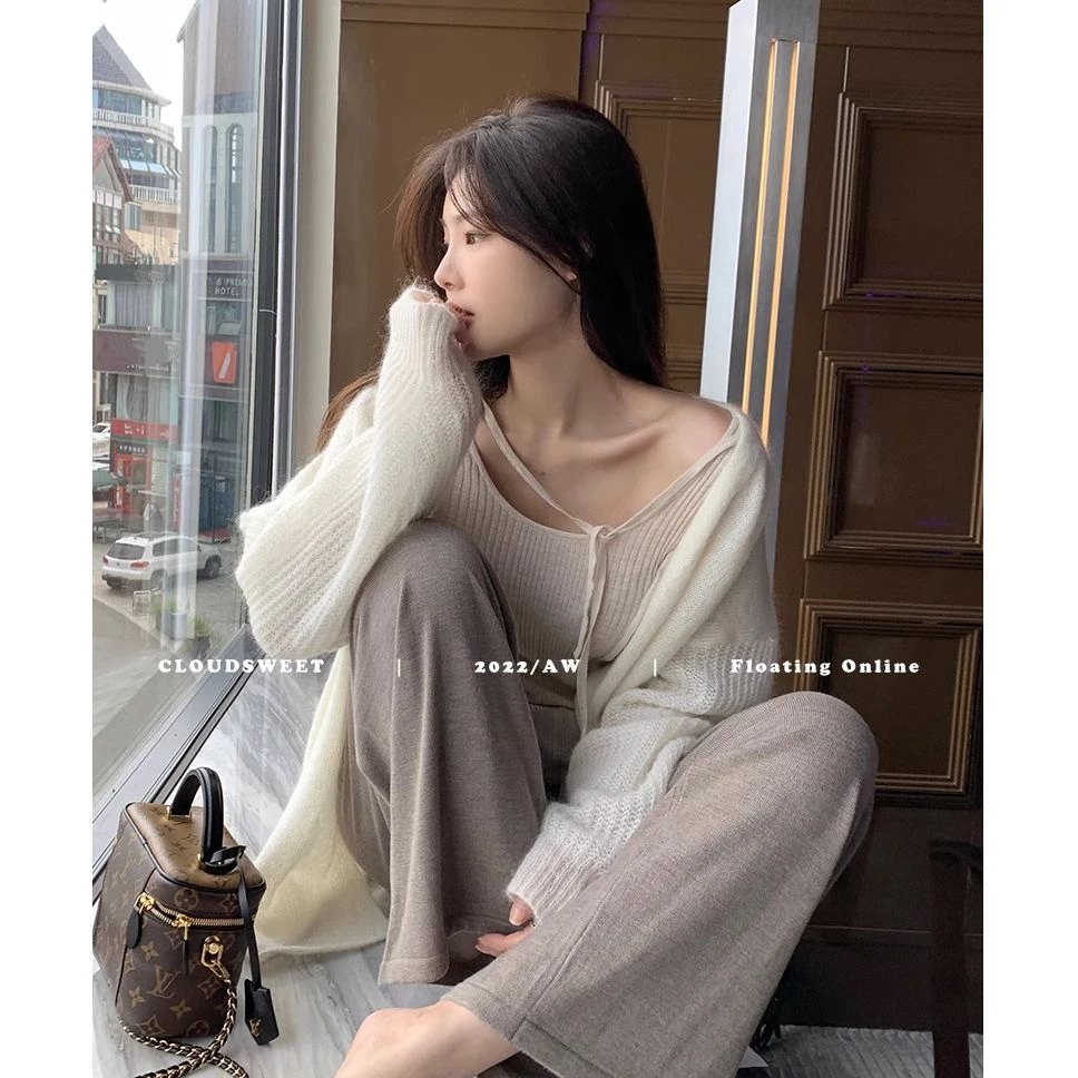 （现货） 爱斯基摩暖糯系列/针织套装女春季气质温柔开衫三件套