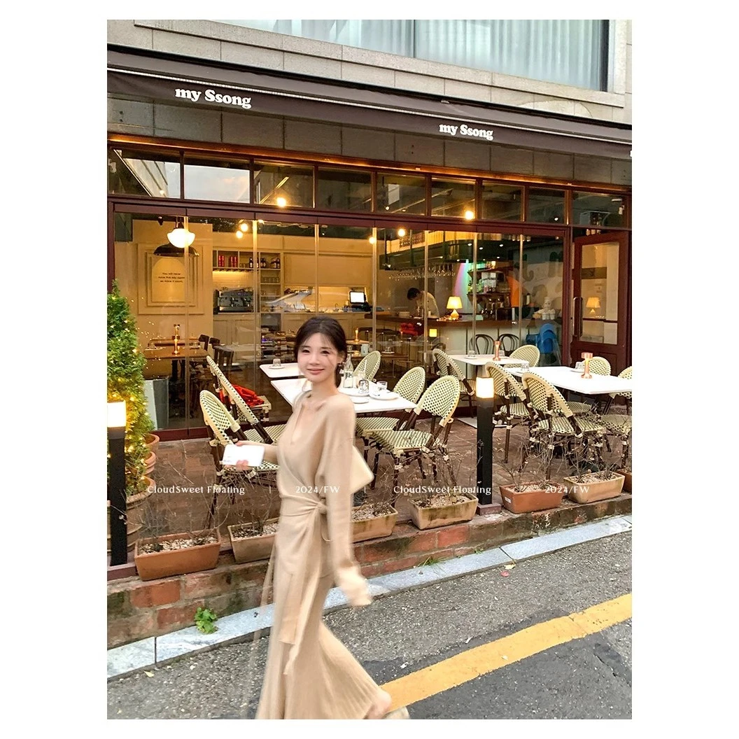 【CloudSweet11/24 10:00】清潭洞美人/温柔纸片人针织裙气质套装