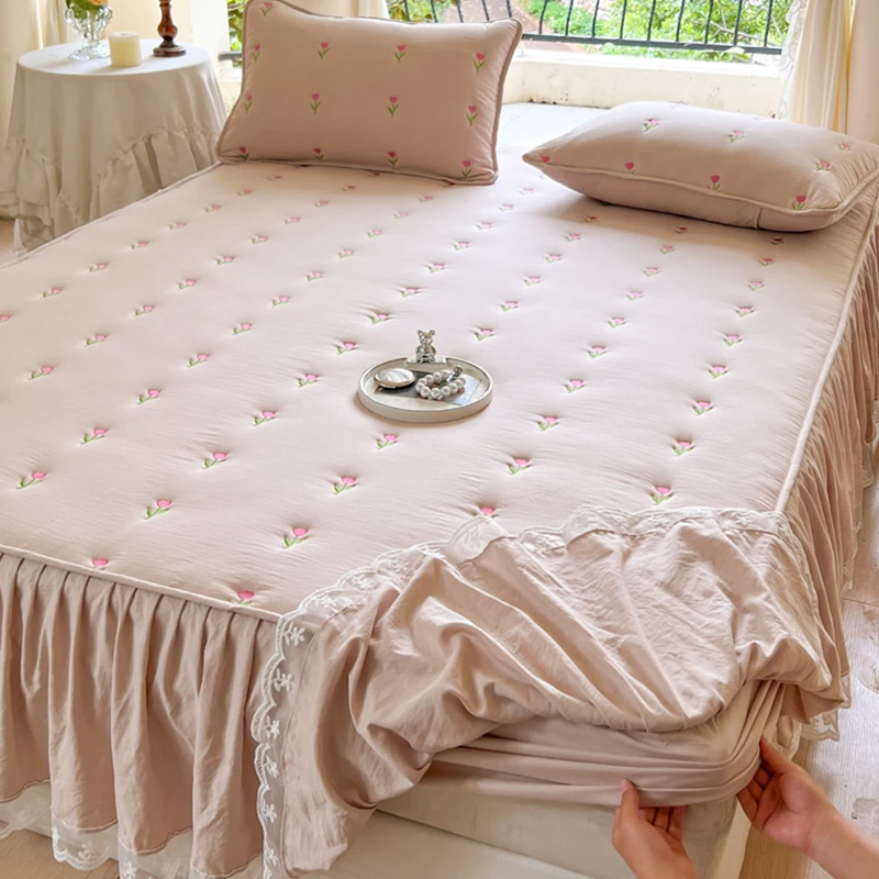 新款床笠带裙边床罩单件床垫罩保护套防滑垫床单四季通用款家用