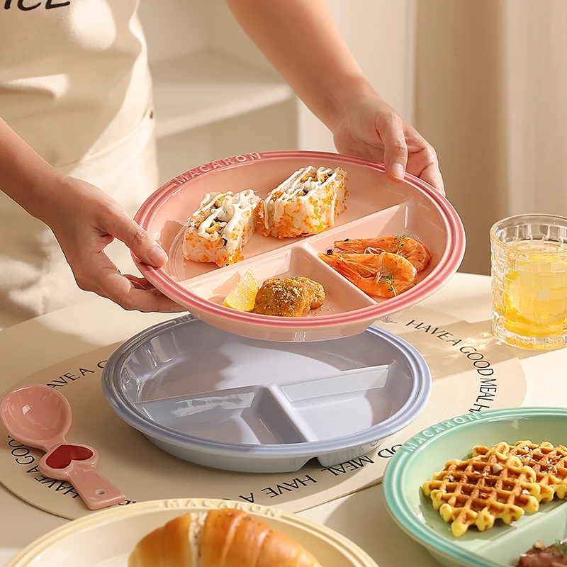 陶瓷分格盘减脂餐盘三格减肥专用餐具家用网红简约水果盘创意分隔