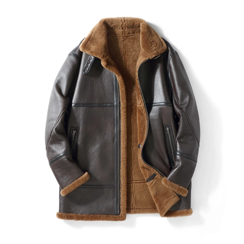 长款男士加肥加大码原生态西班牙美利奴皮毛一体皮草翻领加厚外套