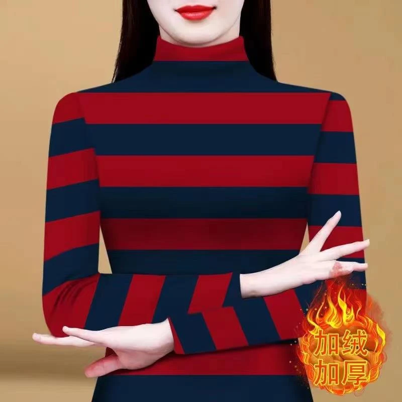 2023新款一体双面德绒半高领打底衫女长袖修身时尚百搭保暖上衣潮