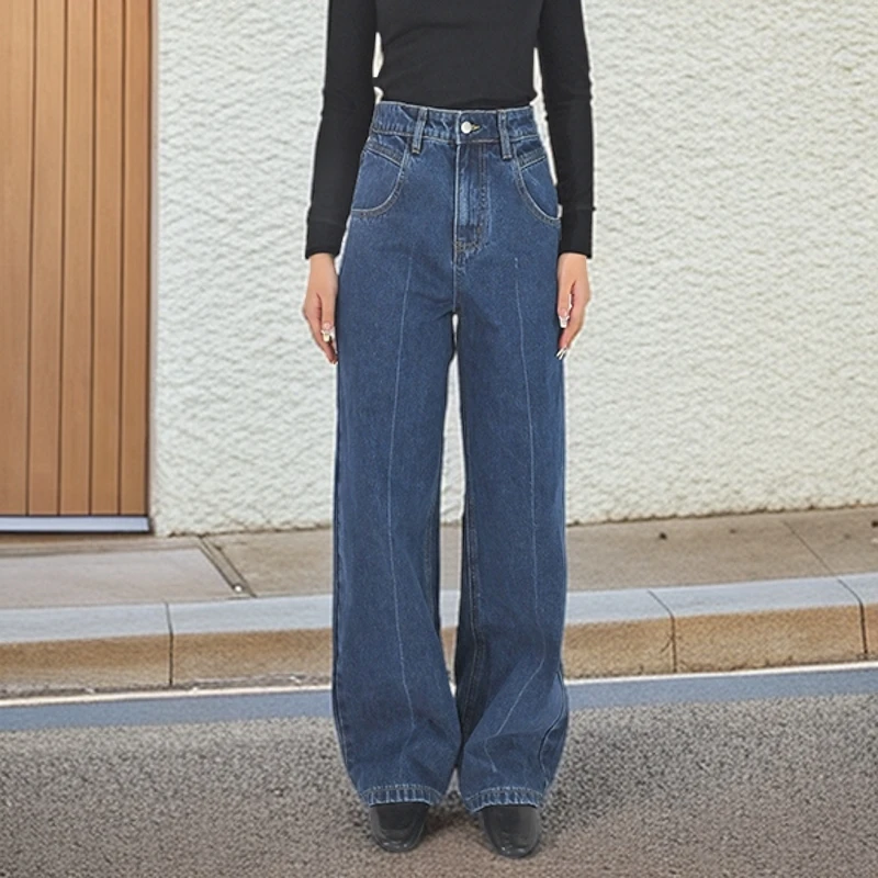 【黎一白】早秋薄款高腰秋季牛仔裤女裤休闲百搭工装堆堆裤百搭时尚