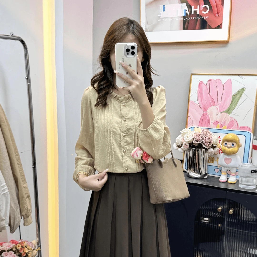 长袖衬衫女2024秋季新款小个子衬衣法式洋气减龄显瘦气质上衣大码