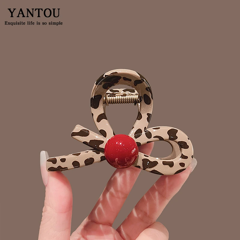 韩国东大门新款豹纹抓夹中号发抓气质后脑勺盘发鲨鱼夹发卡夹子女