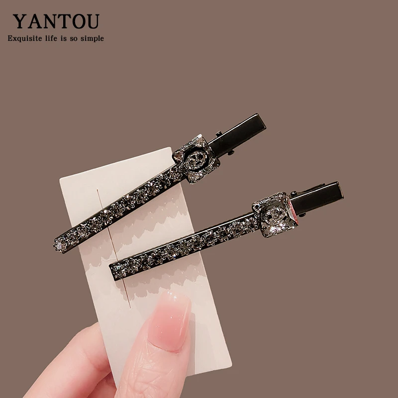 颜透韩国东大门新款轻奢小众设计气质水晶一字夹侧边夹百搭碎发夹