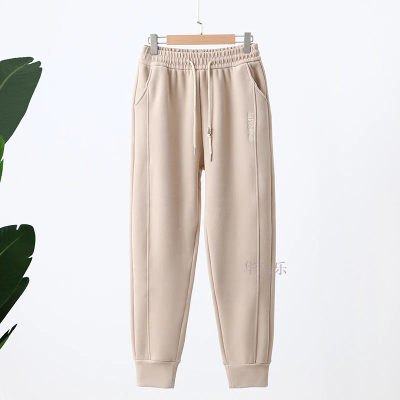 秋冬季加绒卫裤女2024新款宽松束脚运动裤小个子显瘦休闲防风裤子