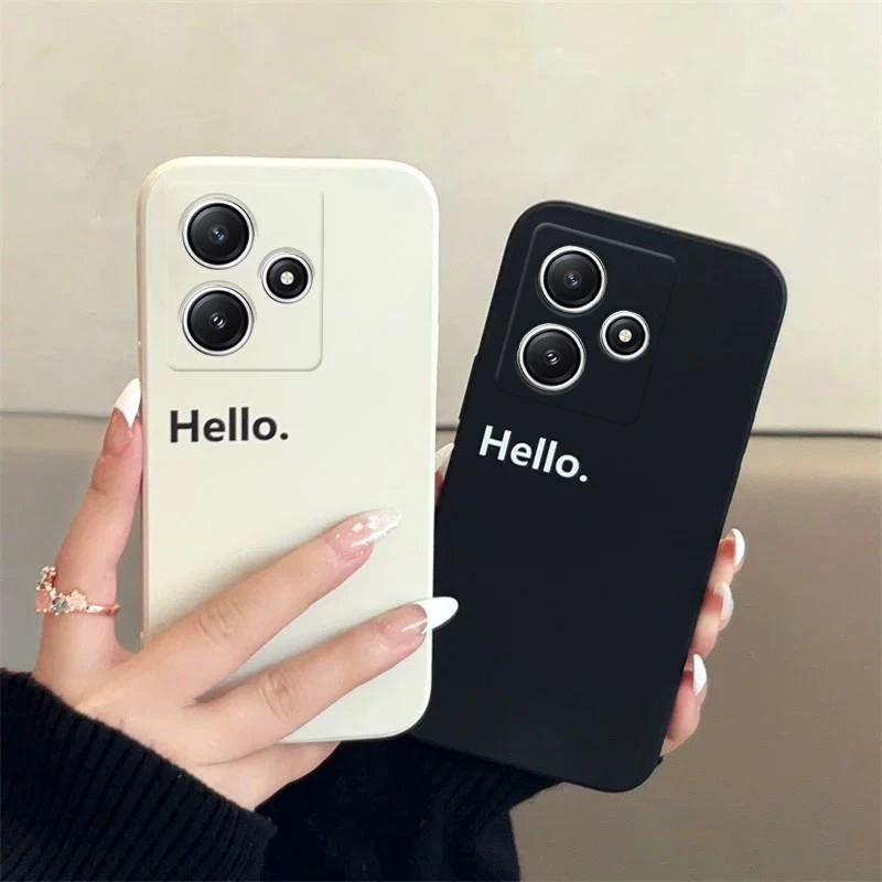 小米红米note12r创意英文hello手机壳新款全包情侣硅胶软保护套防