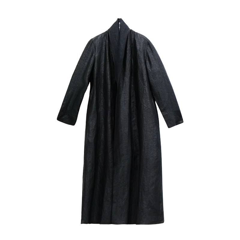 SUOER/娑尔纯黑高领龟裂纹风衣SH3WB02439