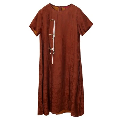 娑尔蝶恋花47.1桑蚕丝红云纱短袖连衣裙SG2LY01492