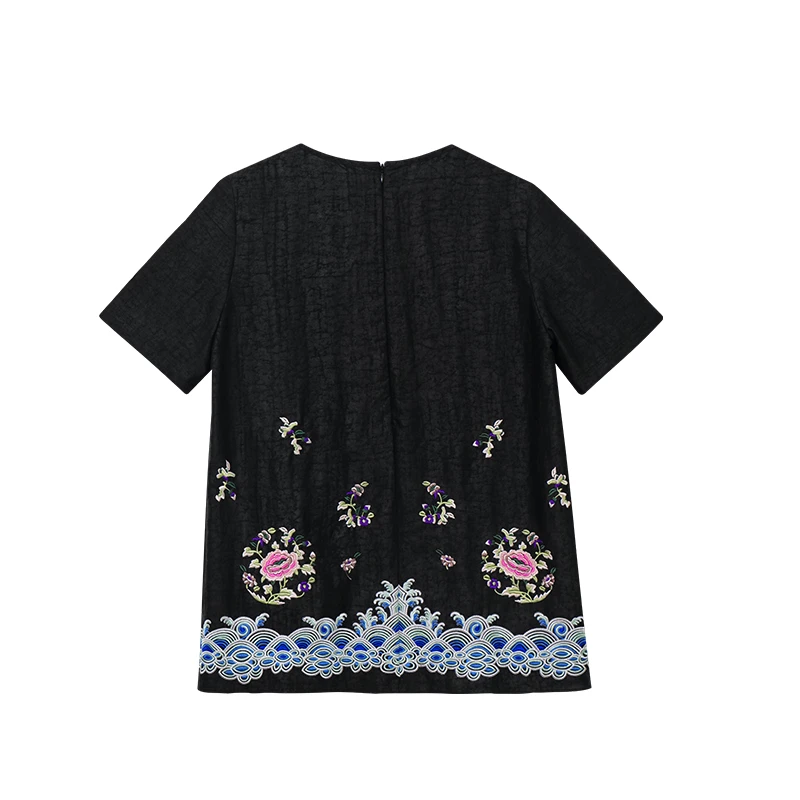 SUOER/娑尔娑尔桑蚕丝团花刺绣上衣针织印花夏季SG2SB01414