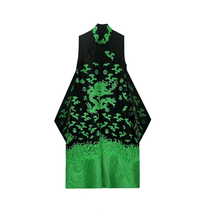 SUOER/娑尔五行色刺绣香云纱长旗袍（有飘片）SF2LG00126