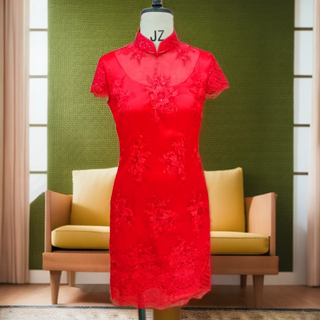 格格品牌  婚庆系列蕾丝短款旗袍4220069124