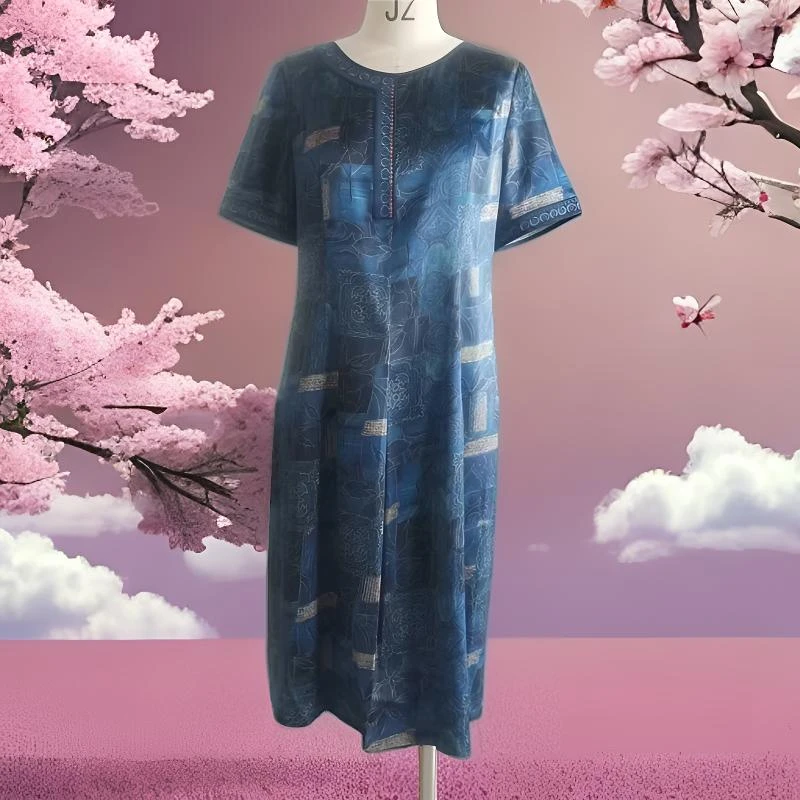 格格  夏季微弹蚕丝缎气质圆领女装连衣裙G92HY020148