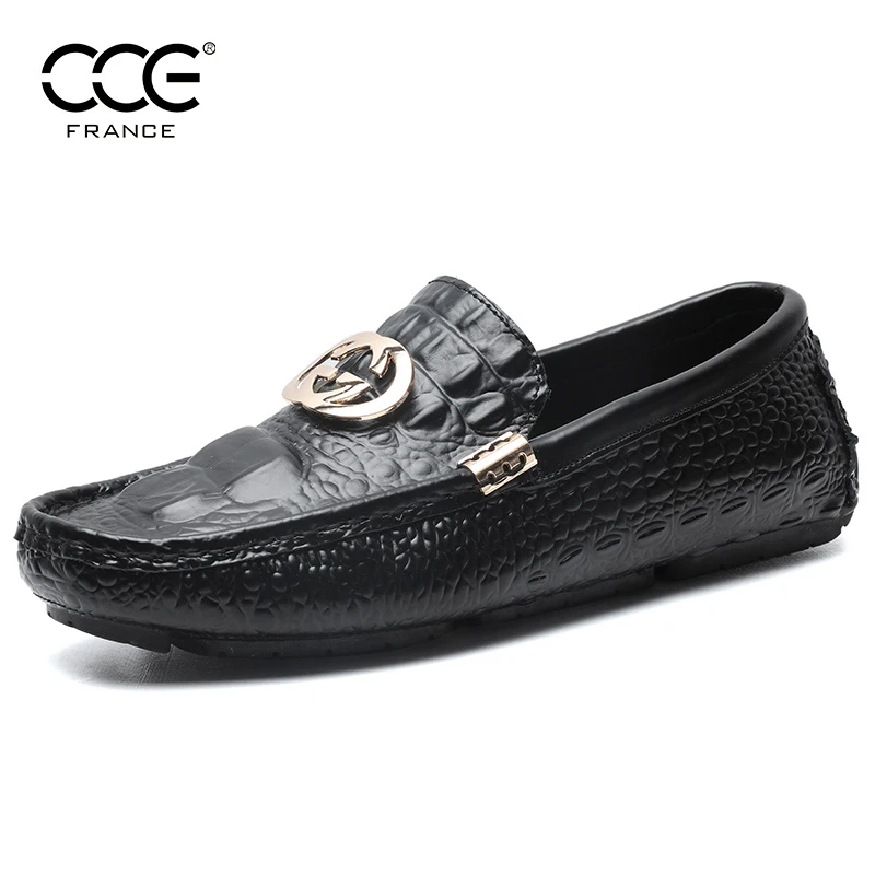 新款牛皮透气压花豆豆鞋男士一脚蹬休闲皮鞋驾车男鞋DH2033-F