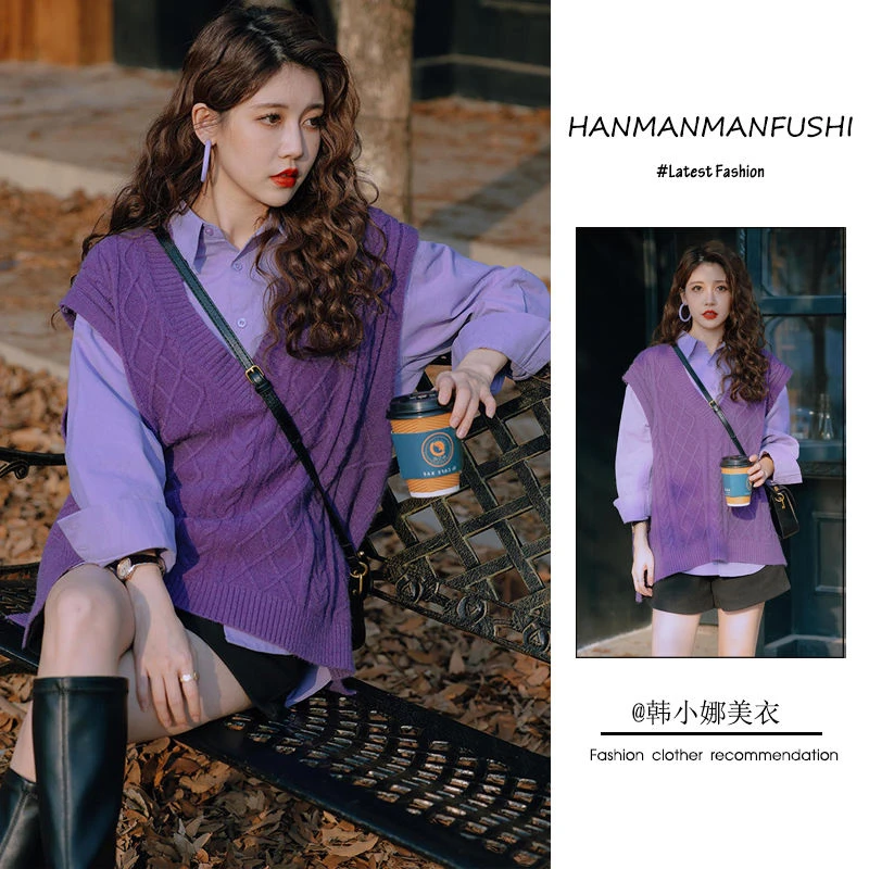 2024年新款女早秋穿搭一整套港风休闲风高级感衬衫马甲短裤三件套