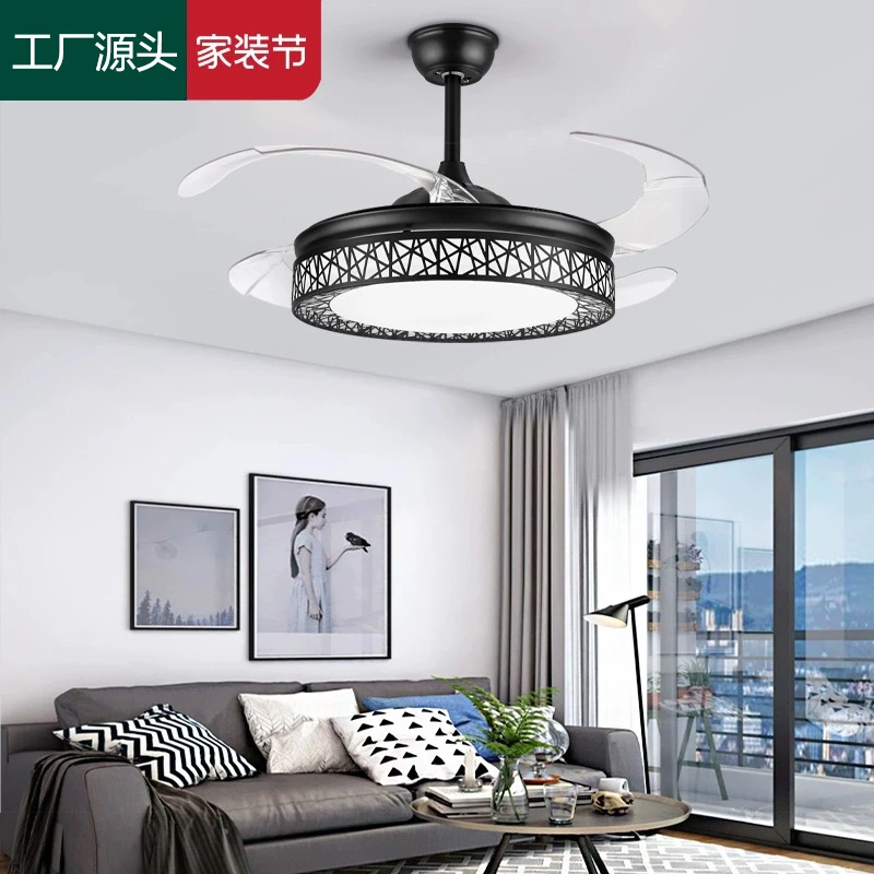 隐形风扇灯吊扇灯吸顶家用客厅鸟巢卧室大风 力电扇吊灯遥控固定