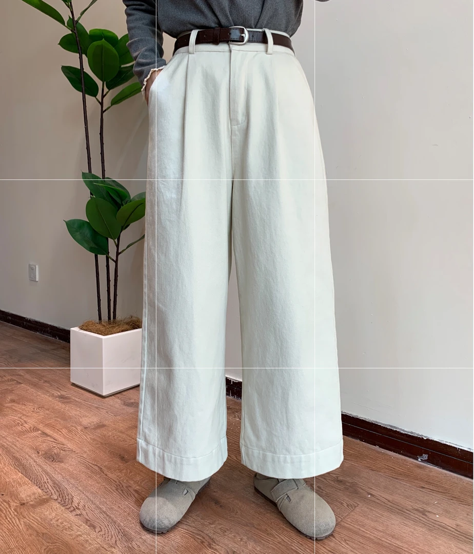 雅静 秋冬新款水洗棉磨毛加厚卷边裤 高腰休闲裤送腰带