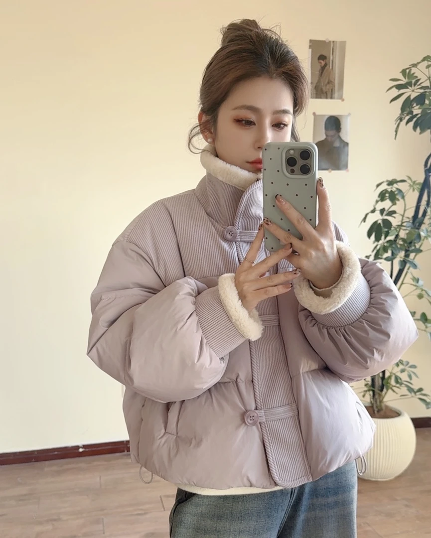 【现货现发】羔羔毛拼接灯芯绒立领短版外套