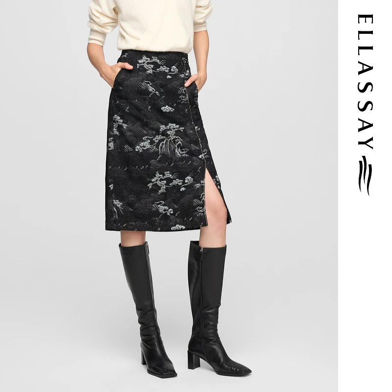 ELLASSAY歌力思2025早春新款棉风景印花半身裙女EWW361N00500
