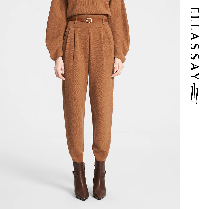 歌力思秋季新款雅丹风绵羊毛复古文艺休闲裤EWE353M04900